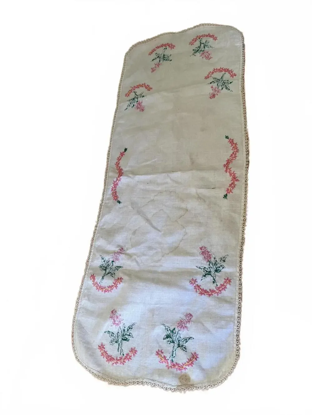 Vintage, Hand-Embroidered Table Runner or Dresser Scarf